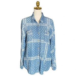 PAPARAZZI | Women’s Blue Wash Bandana Print  Long Sleeve Button Up Shirt Size XL